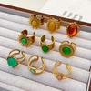 Stainless Steel Colorful Stone Opening Rings for Women Men Retro Classic Wide Gold Color Joint Rings Banquet Jewelry Accessories