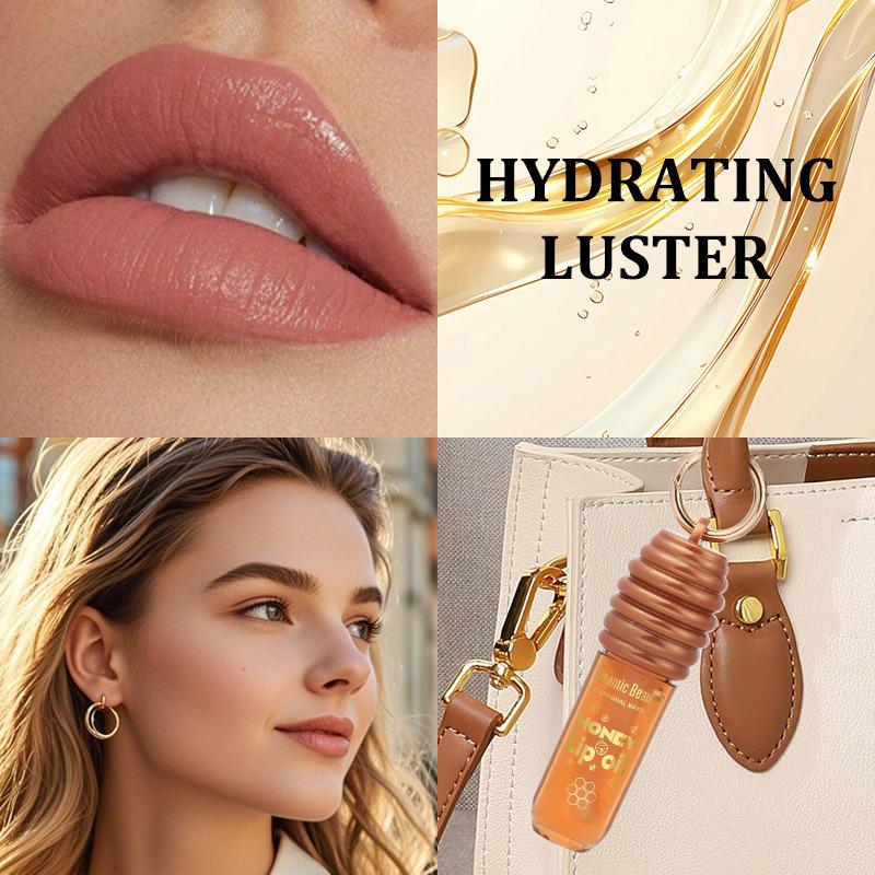 Honig Lippenöl Essenz Feuchtigkeitsspendender Lippenbalsam Hydrierender Lipgloss mit Schlüsselanhänger zum Aufhängen an der Tasche Aufpolsternder Lippen-Glanz