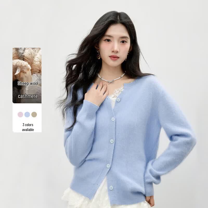 Women s Cashmere Blend Knitted Cardigan M синий