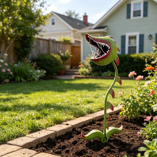 Carnivorous Plant Garden Stake, Metal Flytrap Plant Sculpture, Whimsical Yard Art Stake, Outdoor Decor for Lawn Patio Walkway Flower Bed Porch