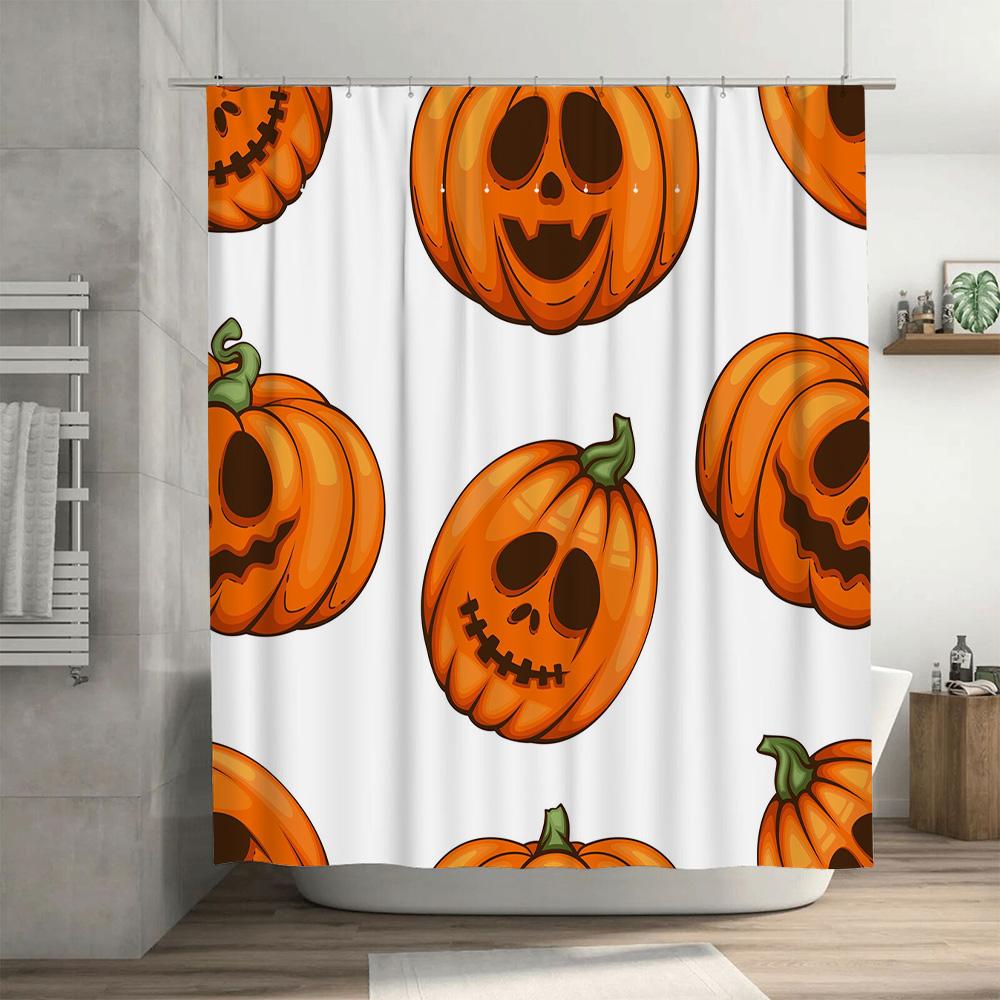 Orange Pumpkin Halloween Shower Curtain Home Decor Waterproof Bathroom Liner Set for Kids Bedroom Decoration Gift