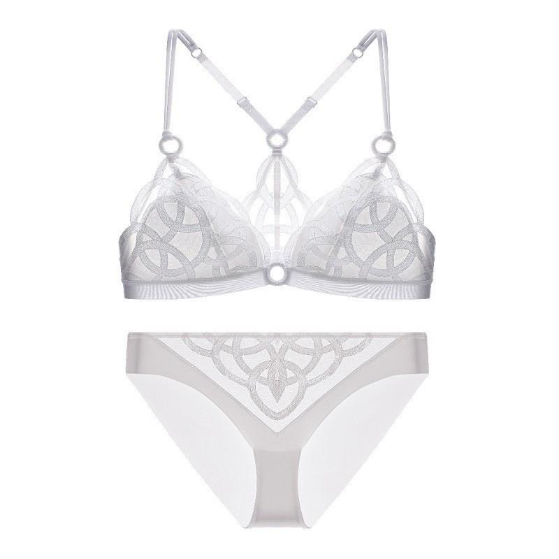 French Sexy Back Underwear Women's Big Breasts Show Small Large Size Underwear Thin Mesh Embroidery No Steel Ring Bra