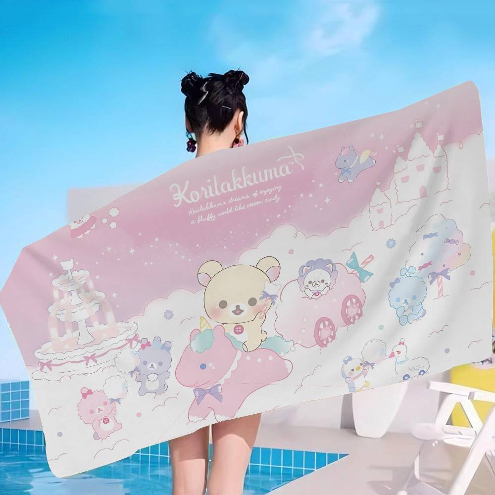 Popular Cute R-rilakkumas bear Beach Towel Colorful Bath Towels for Girl Microfiber Quick Dry Custom Sand Free Beach Yoga Spa