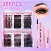 380 Clusters Of 6 Mixed And Matched Single Tufts Of False Eyelashes Set, Natural Thick Segmented Multi-Hair Eyelashes