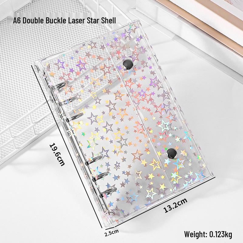 Stylish Transparent PVC Notebook with Colorful Stars - Loose-Leaf Journal Cover (M5/A6/A7)