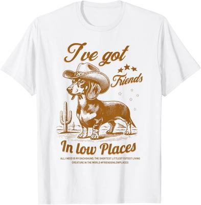 Ho Amici In Posti Bassi Cane Bassotto Cowboy Doxie Divertente T-Shirt Unisex