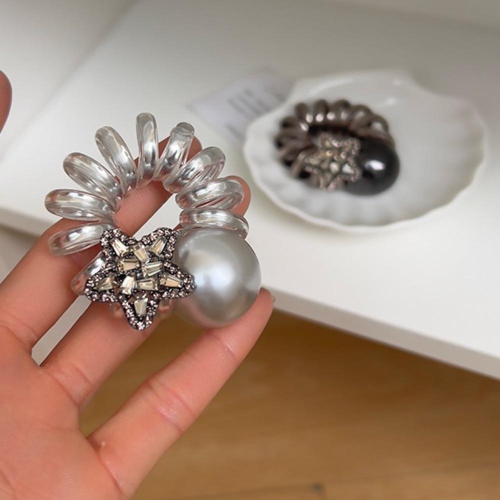 

Star Telephone Coil Hair Tie Stretch Spiral Cord Hair Ring Cute Telephone Wire Hair Rope Daily срібний