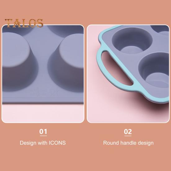 Silicone Cake Mold 6 Cups Cupcake Model Muffin Tart Baking Pan with Handle Non-Stick Food Grade Heat-resistant Easy Release Easy Cleaning Baking Mould