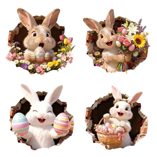 Yousheng Broken Hole Bunny Toilet Sticker Waterproof Self-adhesive PVC Living Room Bathroom Wall Art Egg Flower Rabbit Toilet Seat Lid Decoration