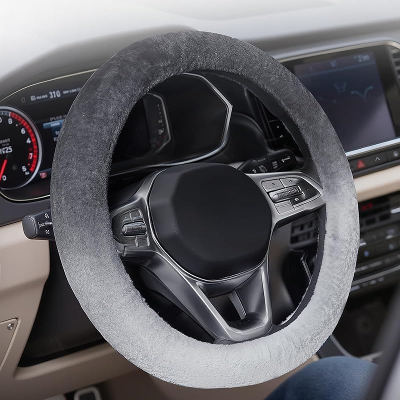 Coverado Winter Fluffy Steering Wheel Cover, Upgraded Anti-Slip Fuzzy Furry Car Steering Wheel Cover, Universal 14-15 inch, Soft Plush, Warm, No