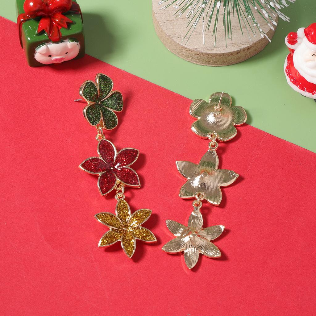 Christmas fashion festive alloy splicing flower pendant earrings, versatile niche daily models