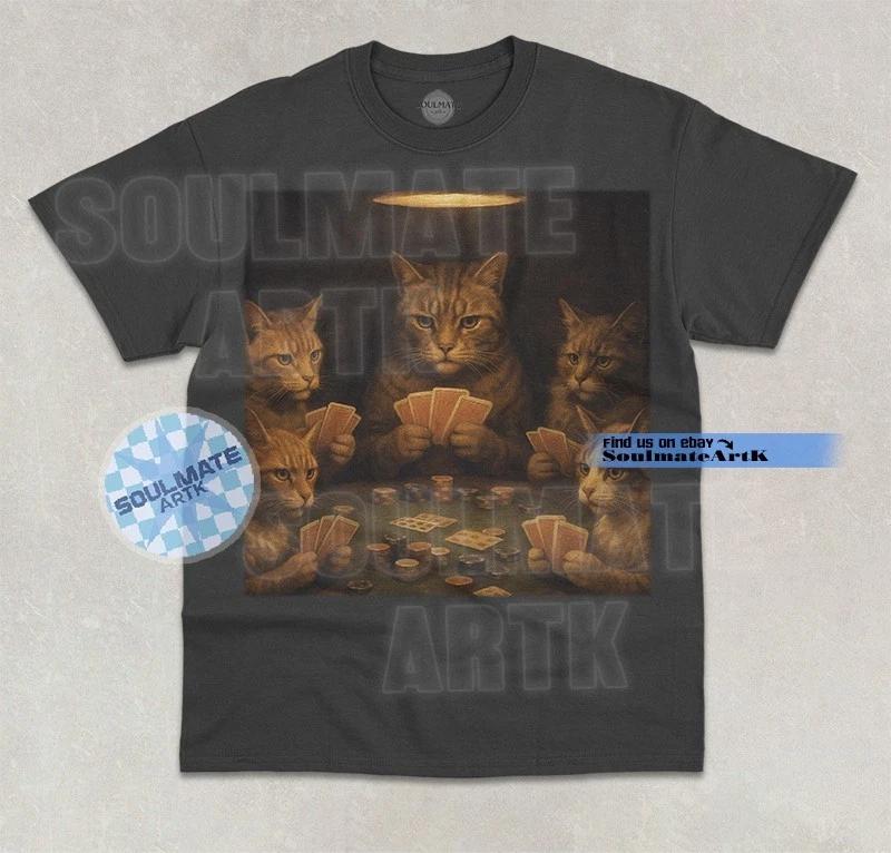 Cats Playing Poker T-Shirt Meme Poker Lover Cute Cats Funny Animal Graphic Shirt 2XL