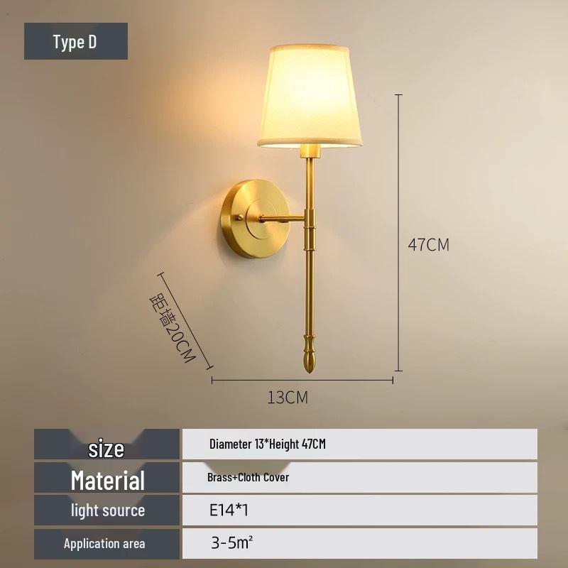 All-Copper Modern American Wall Lamp: Bedroom, Bedside, Living Room, Hotel, Villa, Hallway