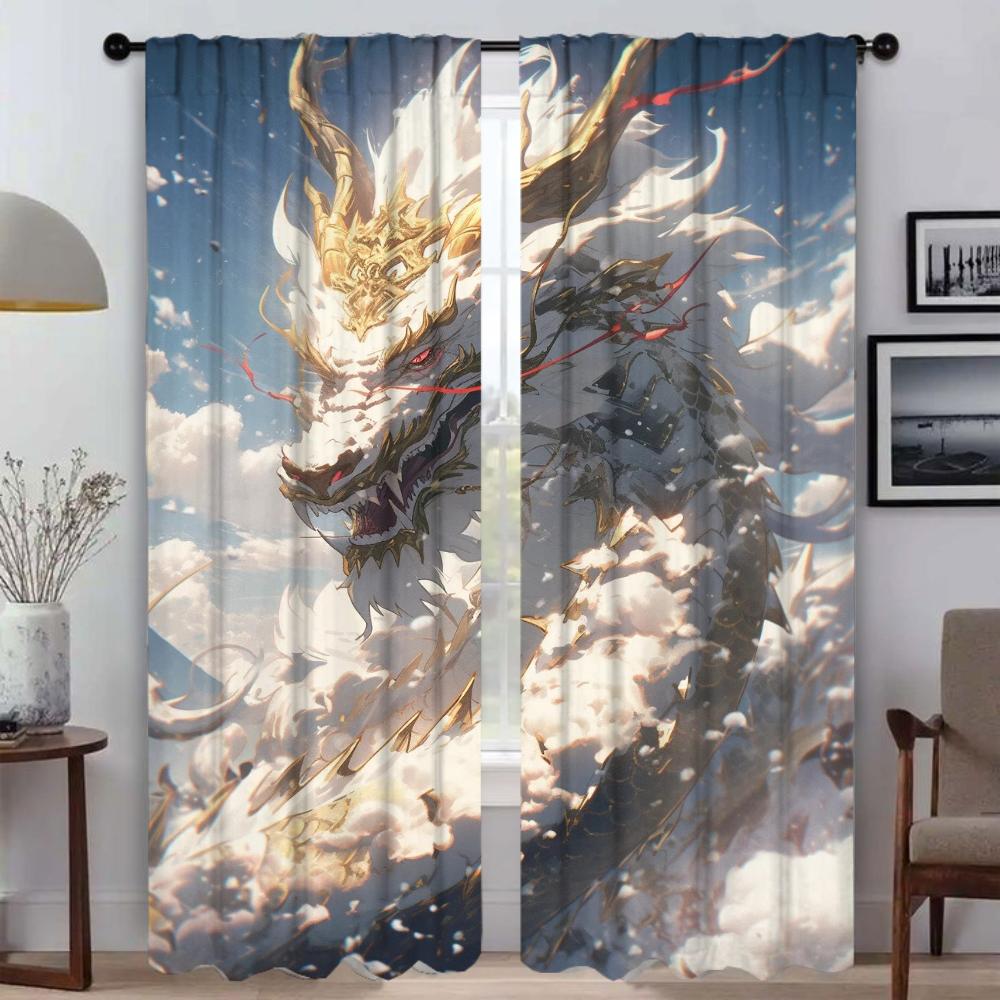 The Sky Guardian Dragon Kitchen Curtains for Living Room Curtain Halloween Decoration Tulle for Bedroom Partition Shades Elegant