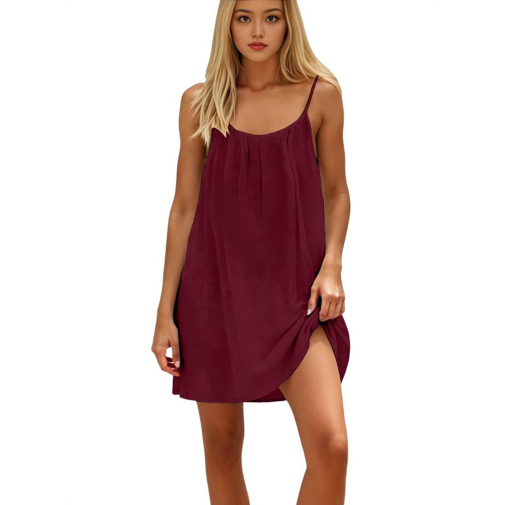 Women's Spaghetti Strap Loose Fit Mini Dress Casual Summer Solid Color Sundress