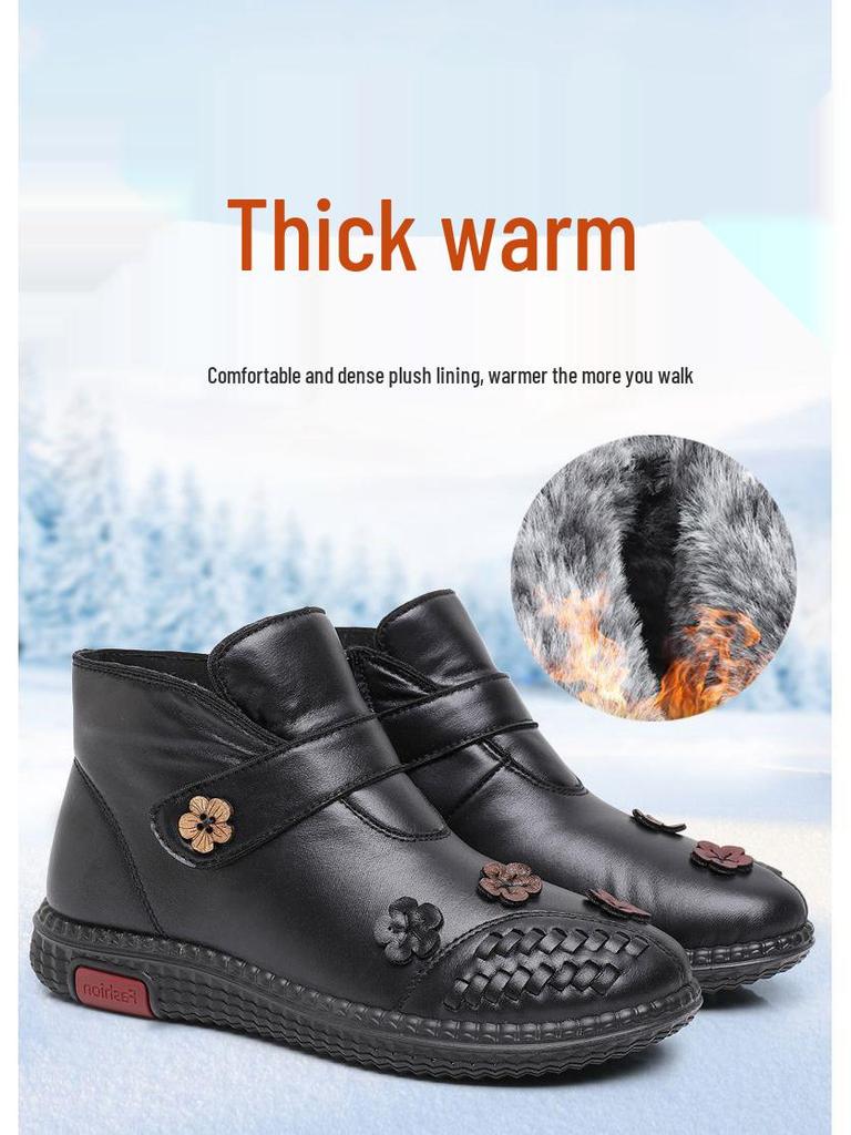 Women's Waterproof Plush Winter Shoes - Warm, Non-Slip, Soft Sole for Elderly