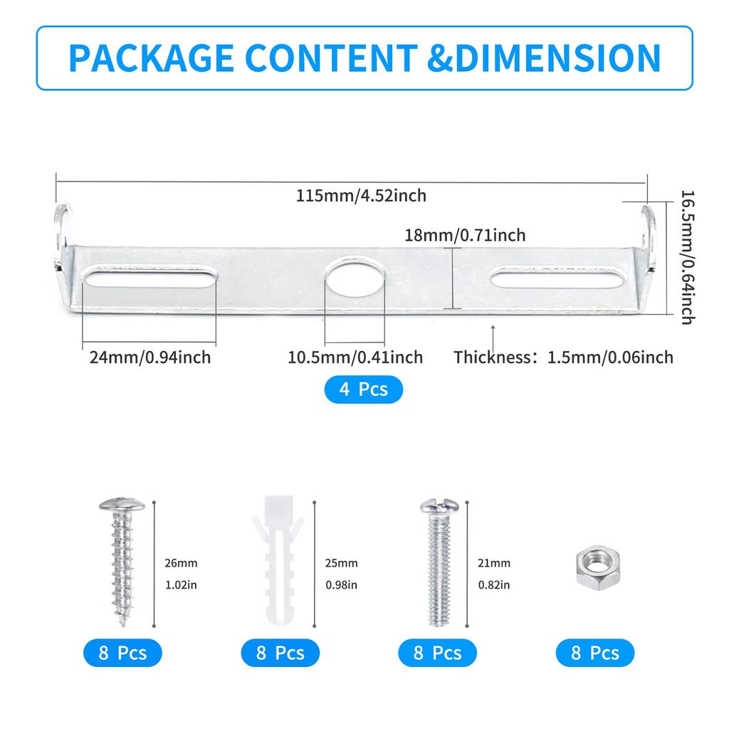 4.5-inch Square Light Fixture Universal Mounting Bracket 4pcs Set Silver and White
