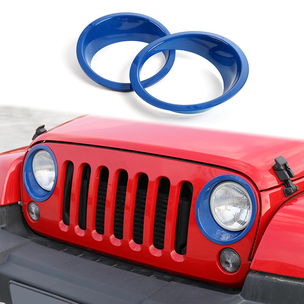 2x Blue Headlight Lamp Cover Trim Bezels for 2007+ Jeep Wrangler JK Accessories