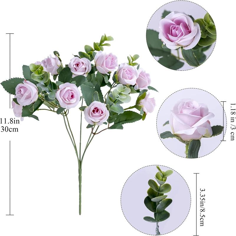 

3pcs Simulation Eucalyptus Leaves Small Rose Bouquet Home Decorative Plastic Fake Flowers Wedding Decoration Artificial Roses
