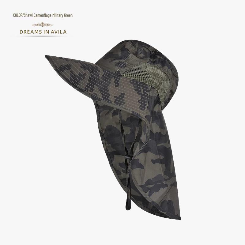 Versatile Summer Sun Hat with Large Brim and Shawl for Fishing, Mountaineering, and Sun Protection