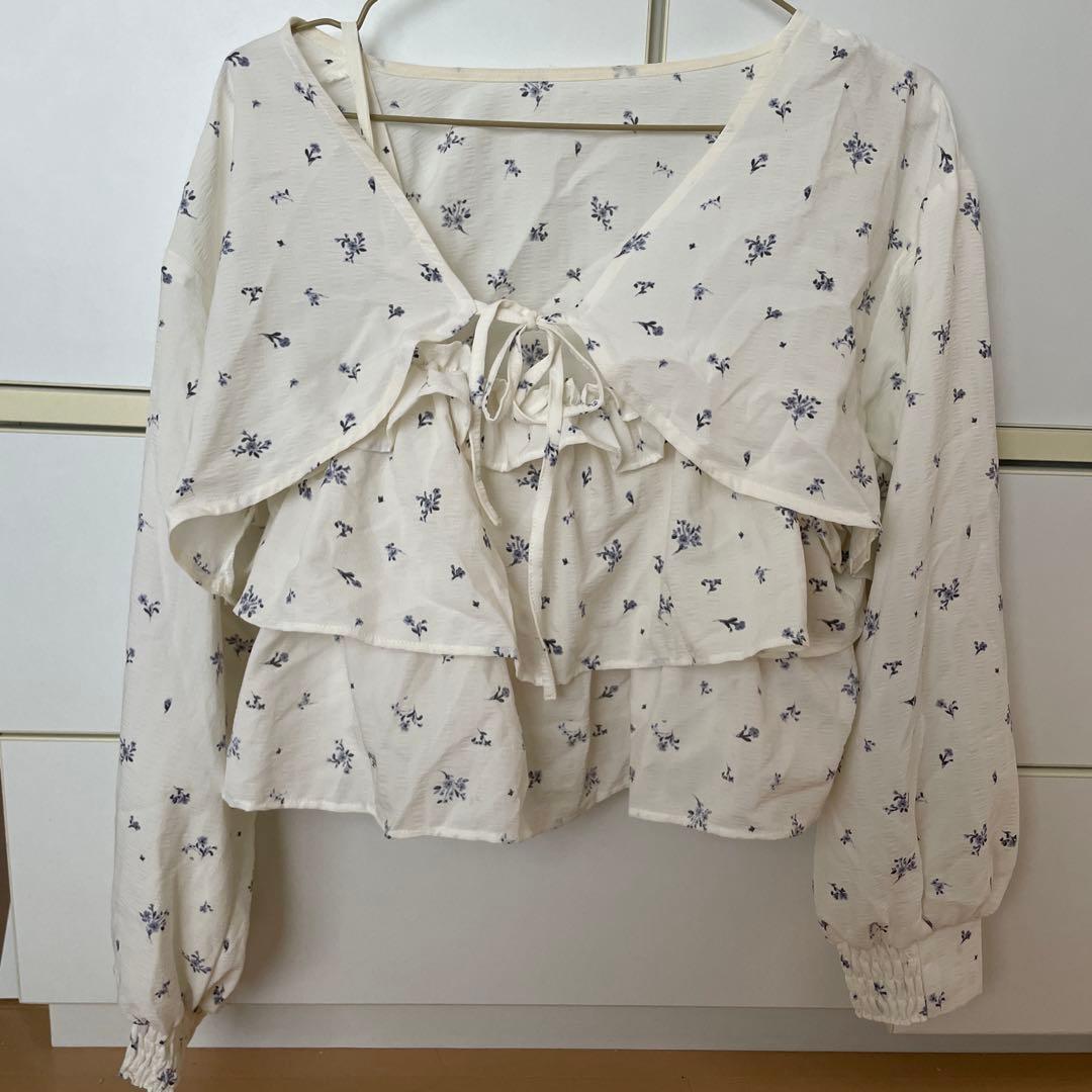 Floral long sleeve crop top with ruffles