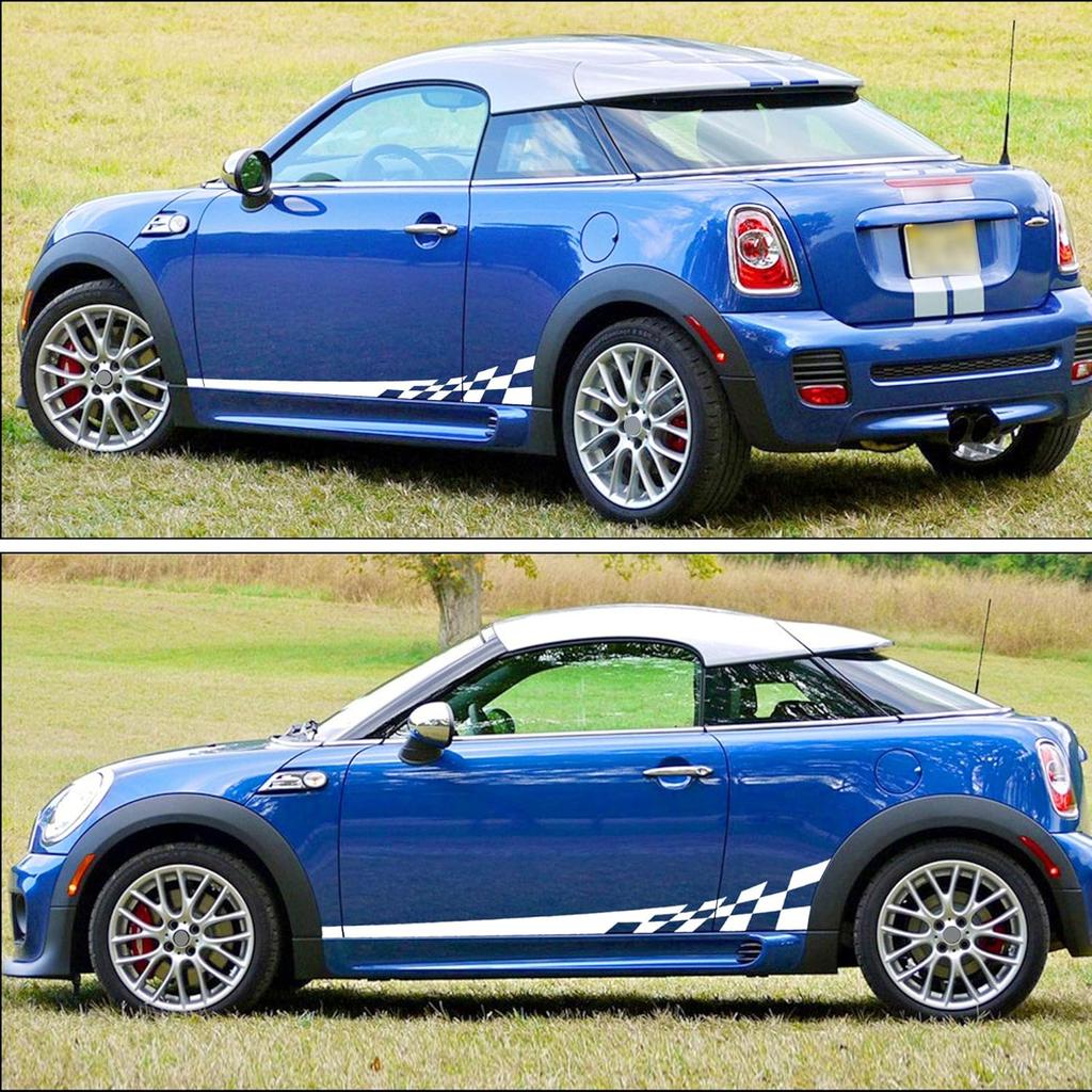 Auto Karomuster Seitenstreifen Aufkleber Für Mini Cooper R56 R50 R53 R61 F60 F55 F56 F54 F66 F65 J01 J05 Wasserdichte Türseitenaufkleber
