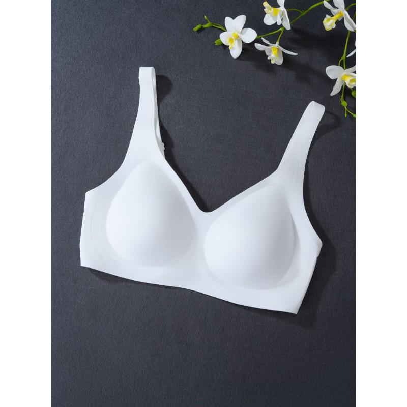 Wire-Free Soft Support Bra Large Busts Seamless Light Padding Full Coverage 3/4 Cup With Side Control Lift