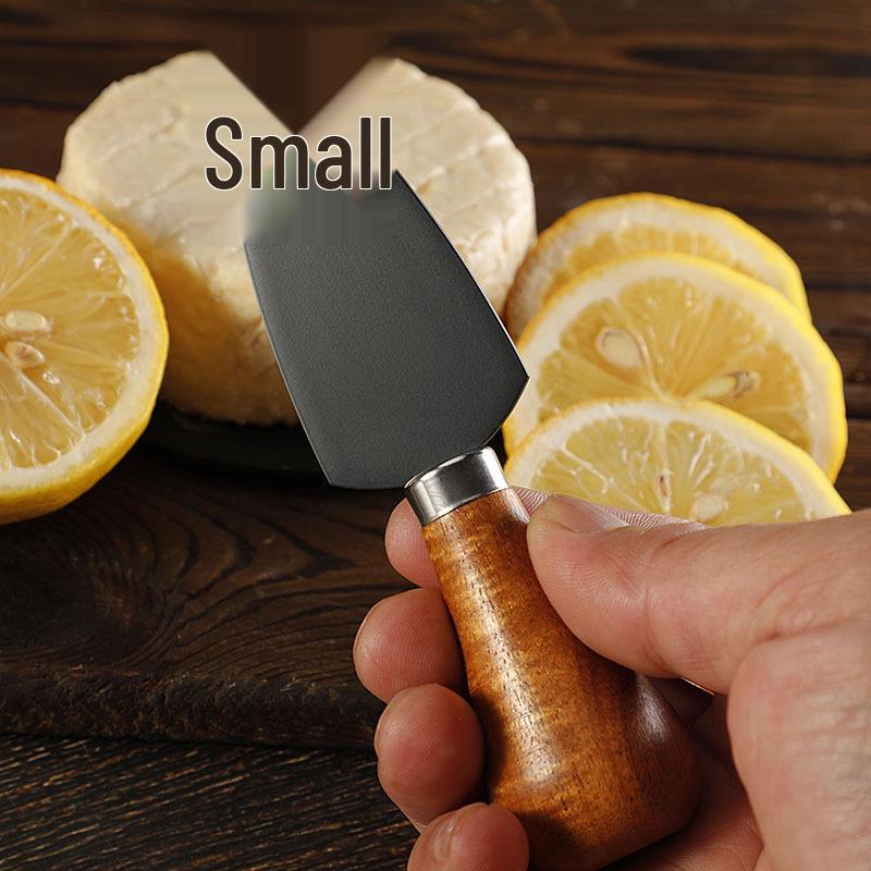 Black Stainless Steel Cheese Knife Set with Acacia Wood Handles & Western Cutlery - Self-Standing Cheese Knife, Fork & Spatula
