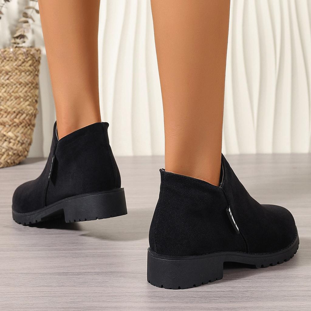 Large Size Women's Boots Autumn and Winter Suede and Bare Boots Side Zipper Square Heel Medium Heel Short Boots