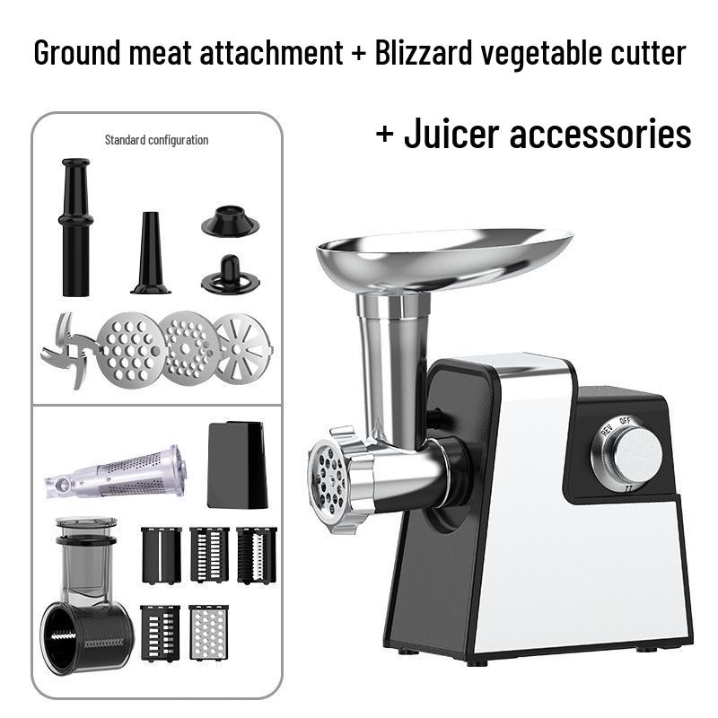 Dual-Speed Multifunction Electric Vegetable and Meat Grinder with Sausage Stuffer & Slicer
