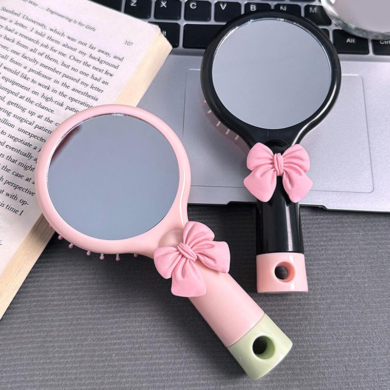 Cute Bow 2-In-1 Mirror Comb Cartoon Air Cushion Comb Portable Student Dormitory Girlfriend Style Handheld Hairdressing Comb
