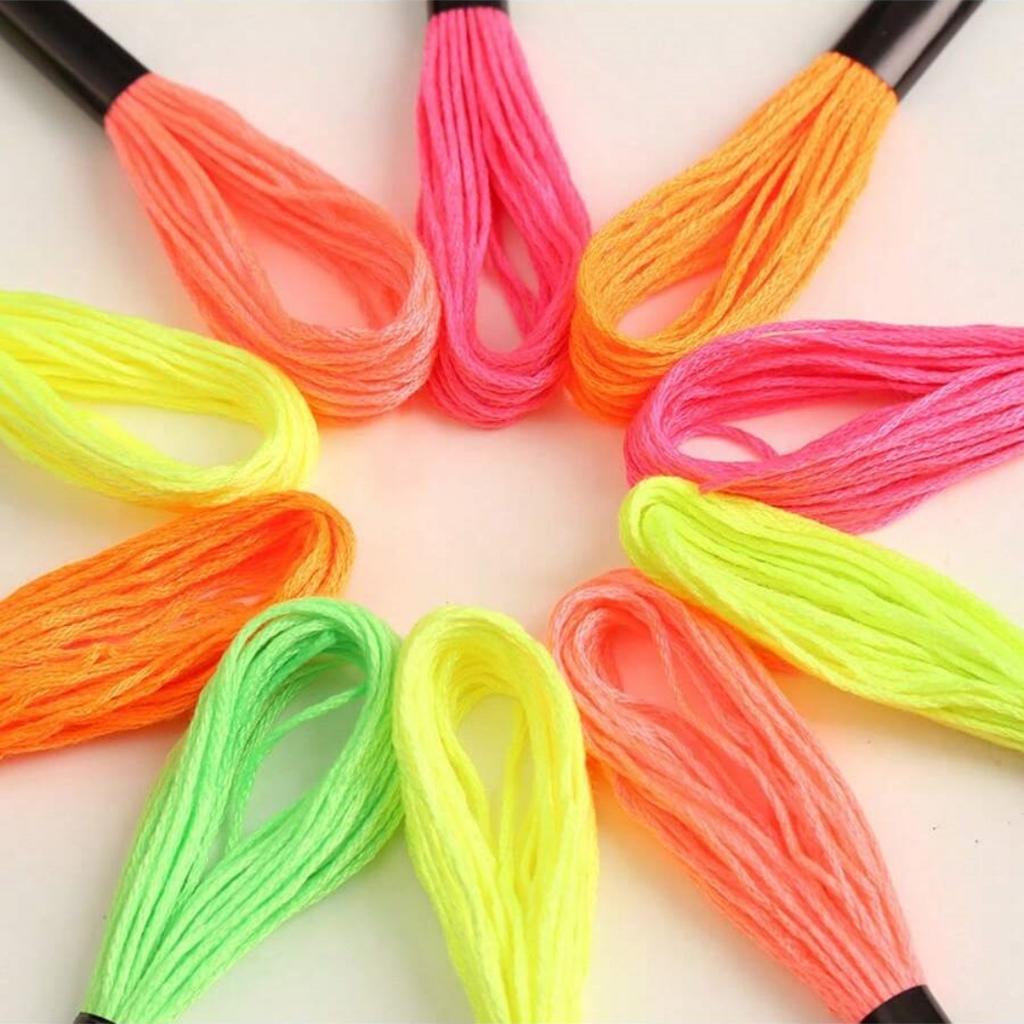 12pcs Cross Stitch Embroidery Floss Dyeing Line Threads Fluorescent DIY Weave Bracelet String Sewing Threads For Embroidery