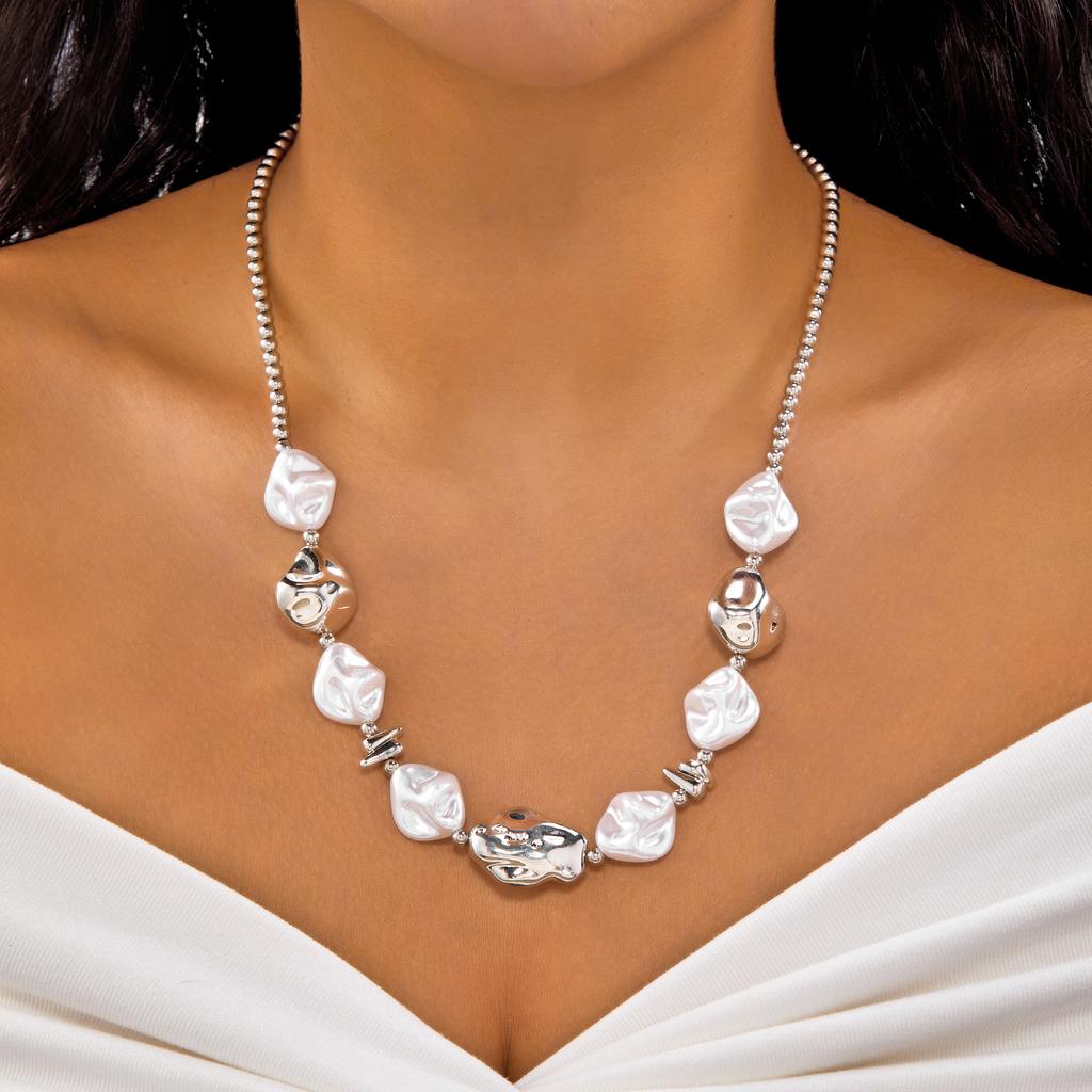 Baroque Irregular Imitation Pearl Y-shaped Necklace for Women Dainty Faux Pearl CCB Resin Bead Chain Necklace Party Jewelry Gift