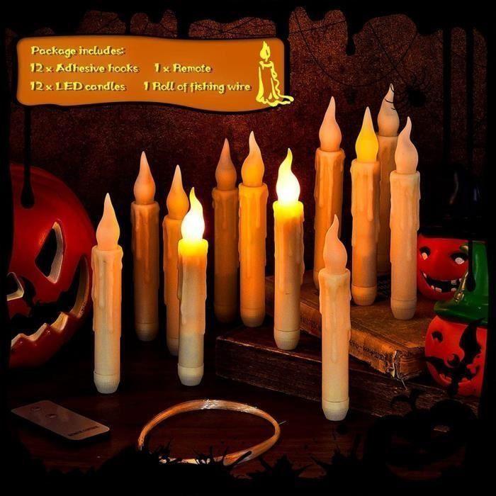 Bougies flottantes LED blanches - AIMOONSA - Lot de 12 - Télécommande incluse - Crochets adhésifs inclus
