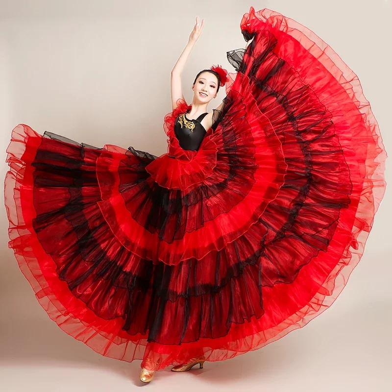 Spanish Flamenco Skirt Polyester Satin Dresses Smooth Big Swing Party Ballroom Belly Dance Dress Carnival Costumes Woman