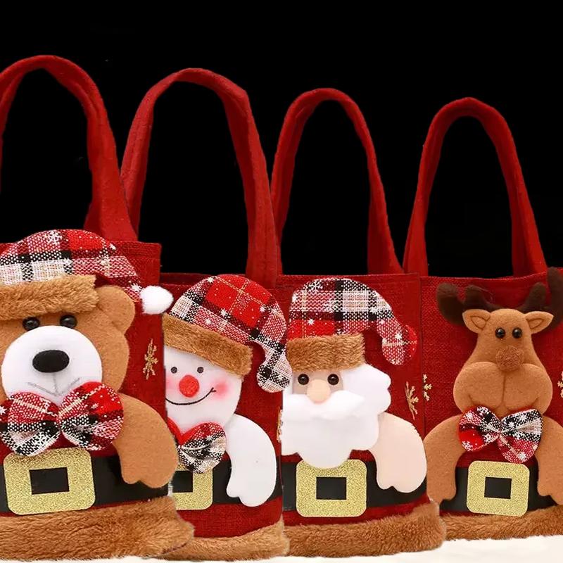 New Christmas Handbags Reusable Cute Santa Claus Snowman Bear Elk Gift Candy Storage Tote Bags Home Party Decorative Accessories