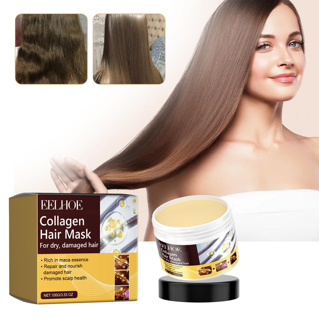 Masque Capillaire Hydratant Profond Traitements Hydratants au Collagène pour Cheveux Abîmés Hydratant Réparateur Masque Fortifiant pour Cheveux 100g