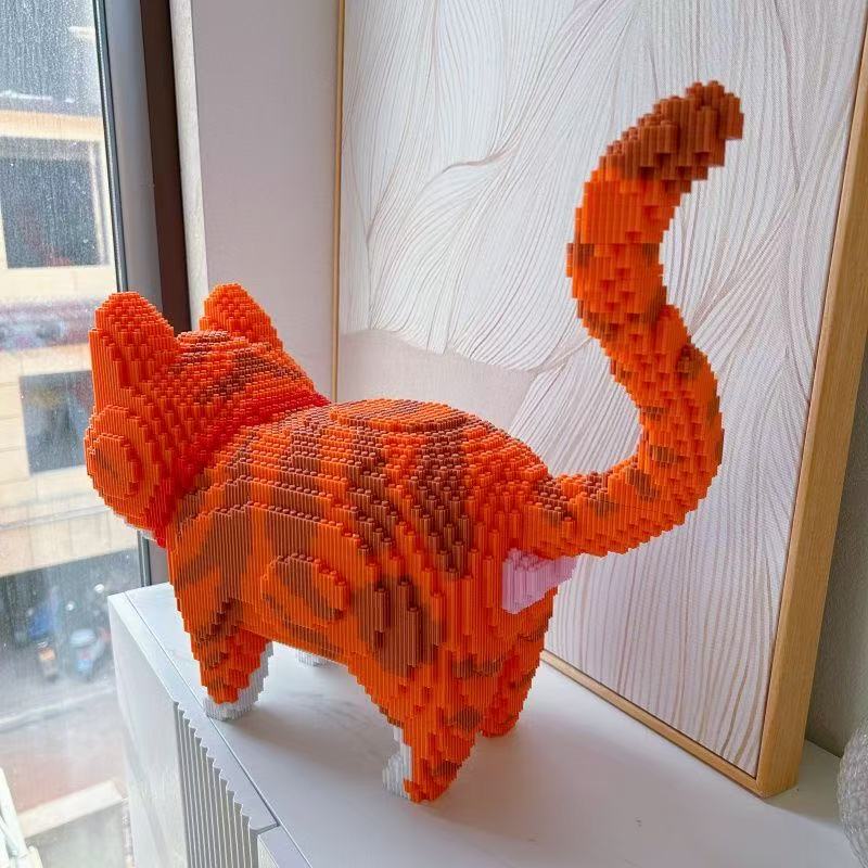 New Orange Blossom Cat Cute Pet Micro Diamond Building Block Desktop Home Decoration Children's Toys Kids Birthday Gifts