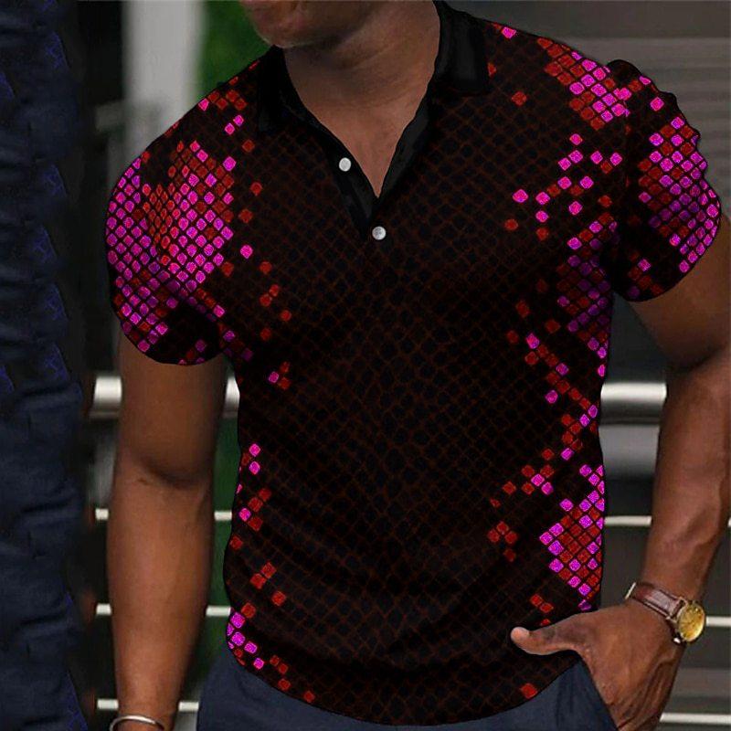 Men Polo Shirt Short Sleeve Dot Printing 3d Print Tops Fashion Polyester Breathable Comfortable Polos Shirts