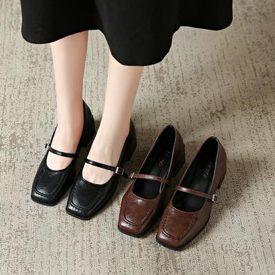 Vintage Chunky Women Mary Jane Shoes Ladies Concise Slip On Dress Pumps Spring Autumn Loafers Women's Leather Lolita Shoes