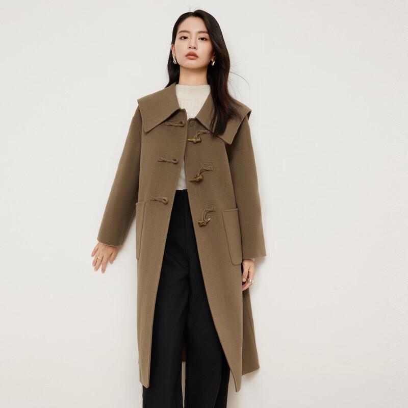 Elva's Island Women's Sailor Collar Toggle Button Double-faced Wool Coat