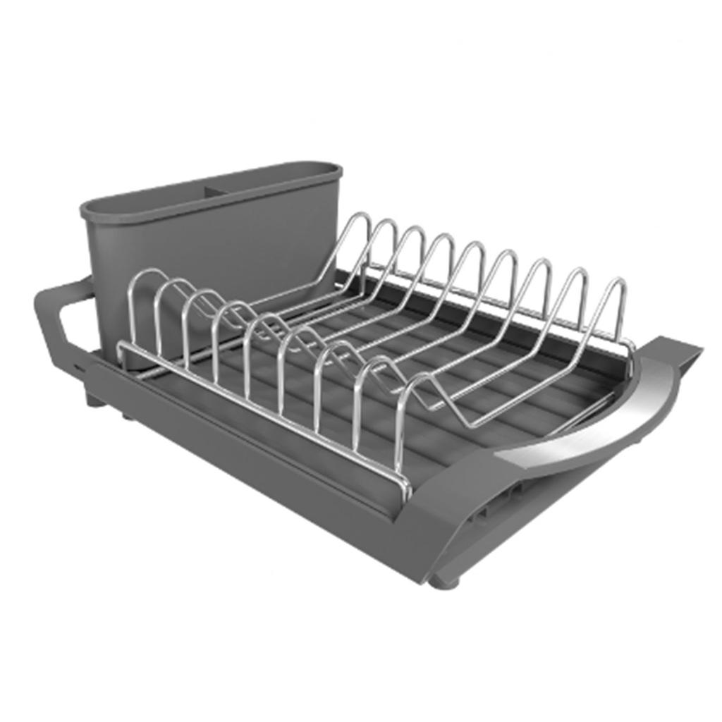 Dish Rack Multifunctional Space Saving Stainless Steel Extendable Dish Drainer for Sink Kitchen Counter Grey