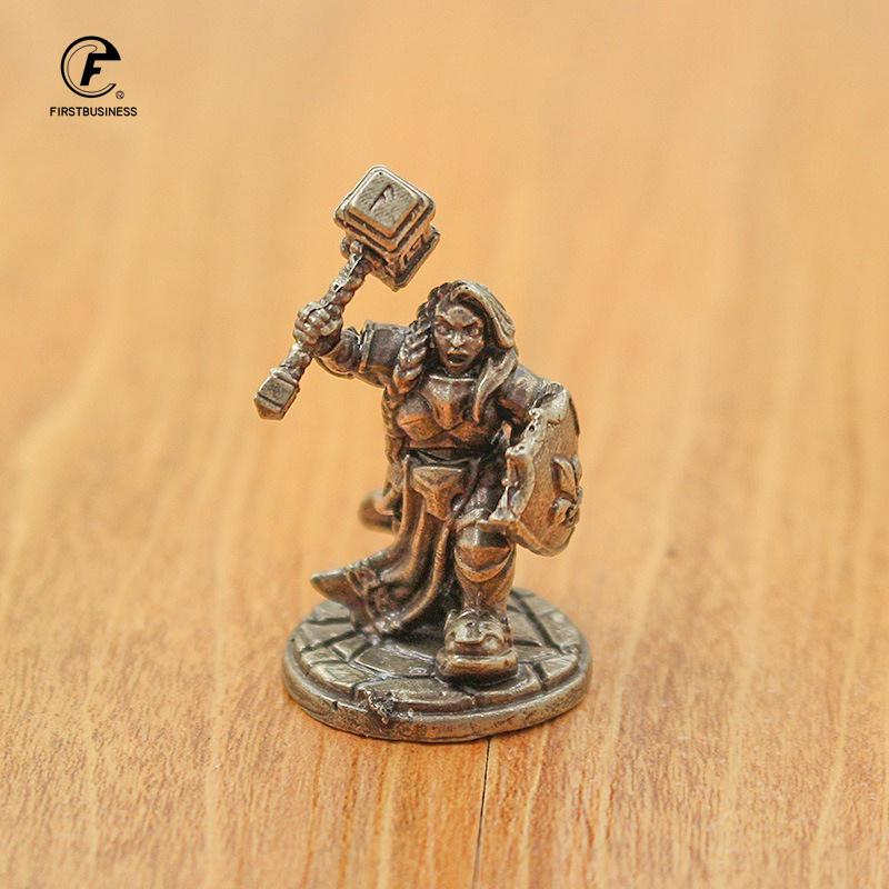 Vintage White Brass Miniature Dwarf Warrior Statue Desktop Board Game Warrior Model Toy Boys Desk Decorative Ornament Craft Gift