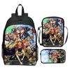 Set Zaino 3 Pezzi Stampato One Piece Cartone Animato Pirata Blu Marinaio Zaino Scuola Elementare Grande Capacità Resistente all'Acqua Zaino per Bambini