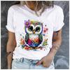 Damen Polyester 100% Bunter Eulenprint T-Shirt Lockerer Rundhalsausschnitt Lässig Kurzarm Mode Top Großhandel Kleidung Sommer