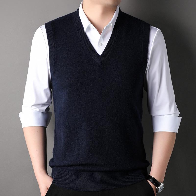 

Manzibo Spring & Autumn Cashmere V-Neck Warm Vest for Middle-aged Fashion - Solid Color, Sleeveless L