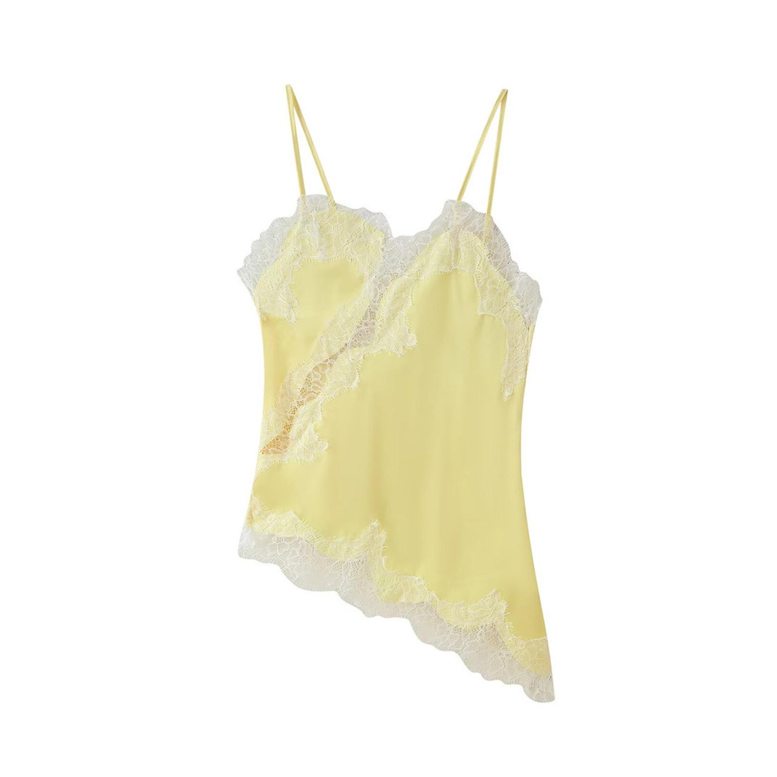 

Жіночі атласні шовкові майки на бретельках з V-подібним вирізом, повсякденні камісоли, безрукавки, елегантні літні блузки M жовтий