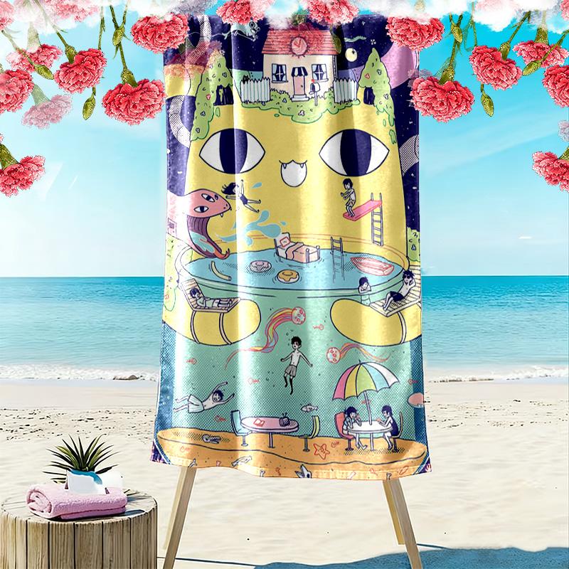 OMORI Theme 2D Flat Print Beach Towel, Large Soft Quick Dry Towel for Beach Camping SwimmingXSTJ0915177