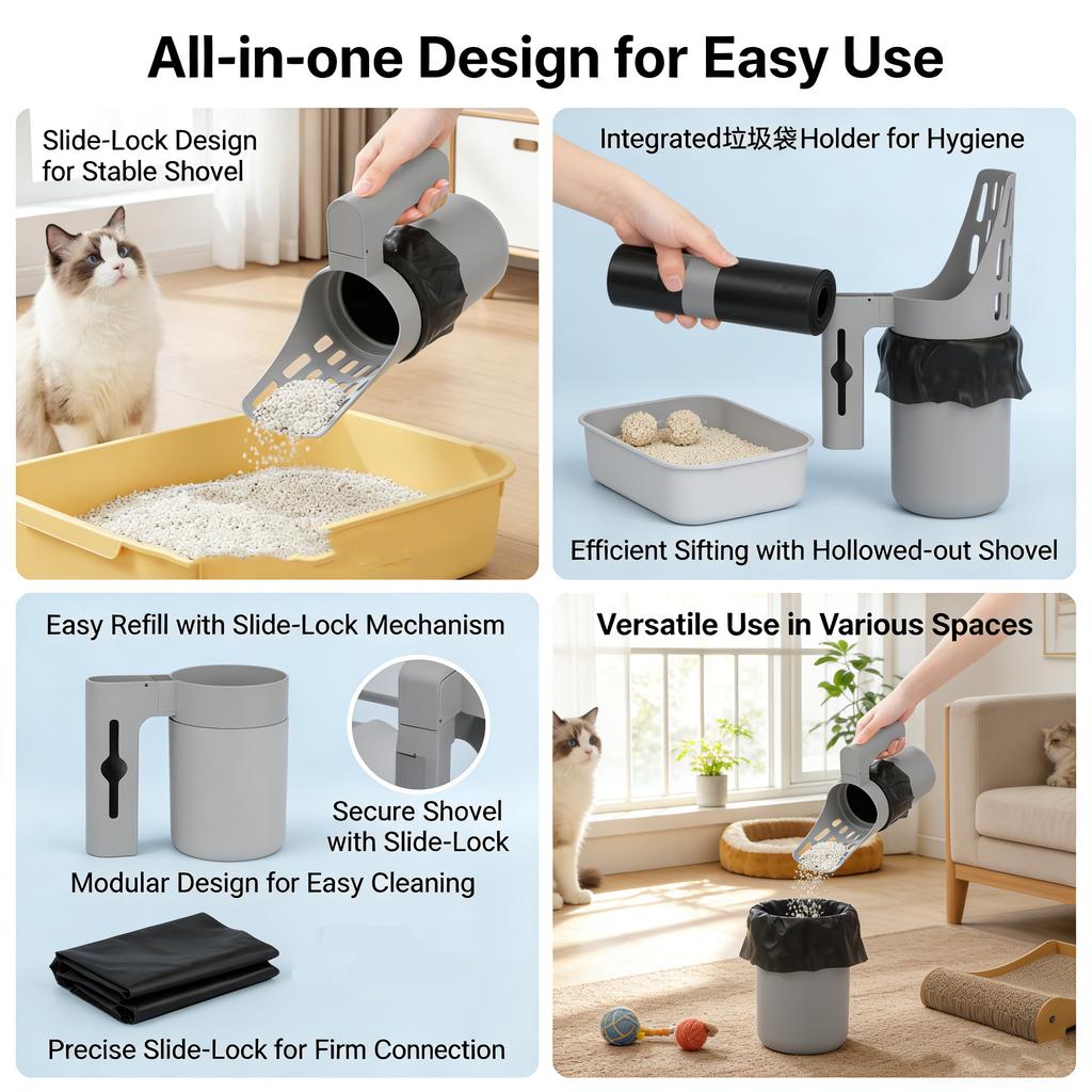 Xiaomi 2-in-1 Cat Litter Scoop with Storage Container, Detachable Litter Sifter Shovel with Built-in Bag Dispenser, Portable Cat Litter