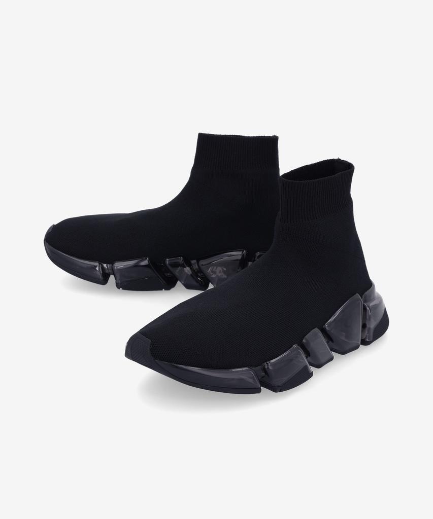 Balenciaga Speed 2.0 Full Clear Sole Graffiti Recycled Knit Sneakers - Black:White / 617196W2Dia1190